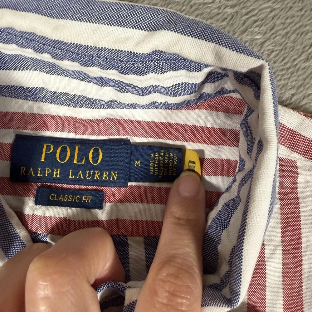Polo Ralph Lauren‎ Shirt Mens Medium Red Blue Stripe Long Sleeve Button Down